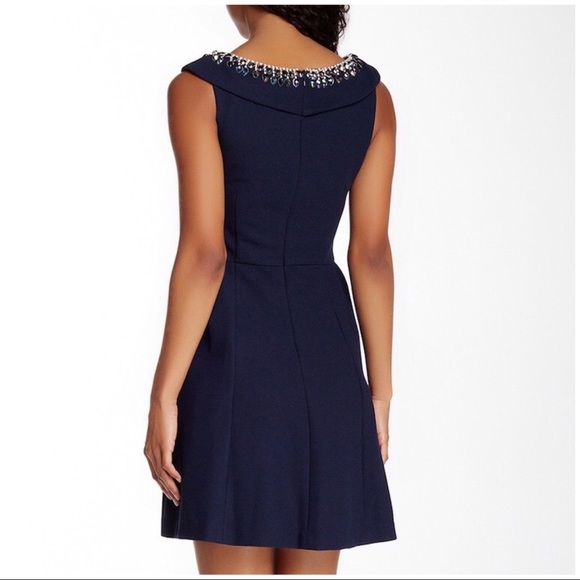BETSEY JOHNSON Dress Jeweled Fit & Flare Cocktail Navy Blue Size 14 - Picture 2 of 8